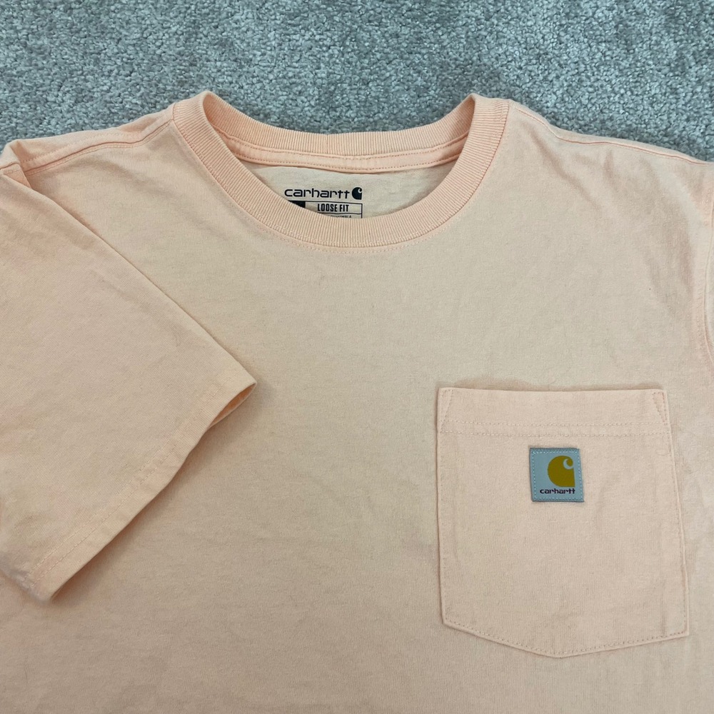 Carhartt T Shirt Womens Small Loose Fit K87 Peach Pocket Cotton
